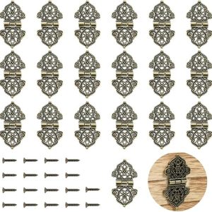 20 Pieces Antique Decorative Hinges Bronze Engraving Design Box Hinges - Jewelry Box Hardware for Vintage Wooden Cases, Cabinets, Gift Boxes, Toolbox, Jewelry Boxes, Wine Boxes (Bronze)