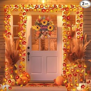 2 Pack Fall Decorations for Home Maple Leaf Lights Multicolored, Total 20Ft 40LED Battery Operated Fall Leaves Garland with Lights String Autumn Harvest Table Indoor Halloween Thanksgiving Decorations