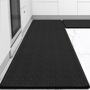 Mattitude Kitchen Mat 2PCS Kitchen Rugs Cushioned Anti-Fatigue Rug Waterproof Standing Desk Mat Kitchen Mats for Floor Kitchen Rug Set for Kitchen, Sink, Office 17.3"×30"+17.3"×59" Black