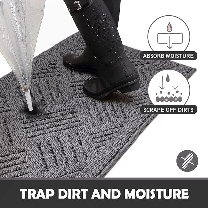 Door Mat Indoor Doormat,Front Back Door Mats Non Slip Entrance Rugs Rubber Backing,Inside Doormats for Entryway Low-Profile, Absorbent Resist Dirt Floor Mats Washable,20"x32"Grey - Image 3